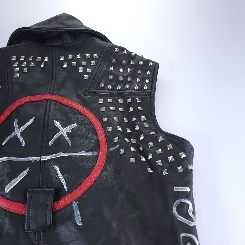 Watch Dogs 2 Legion Dedsec Wrench Studded Leather Vest Adult XS Punk No Hood - Picture 13 of 15